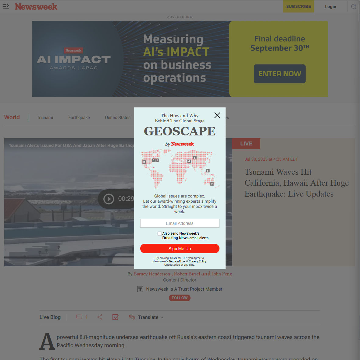 Website without QuietNet showing ads and clutter